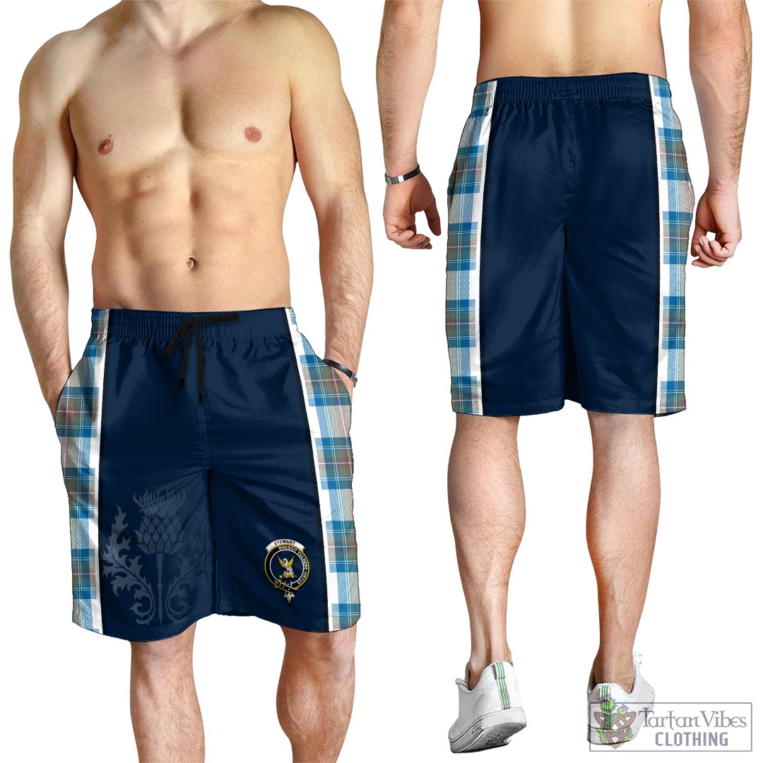 Tartan Vibes Clothing Stewart Muted Blue Tartan Men's Shorts with Family Crest and Scottish Thistle Vibes Sport Style