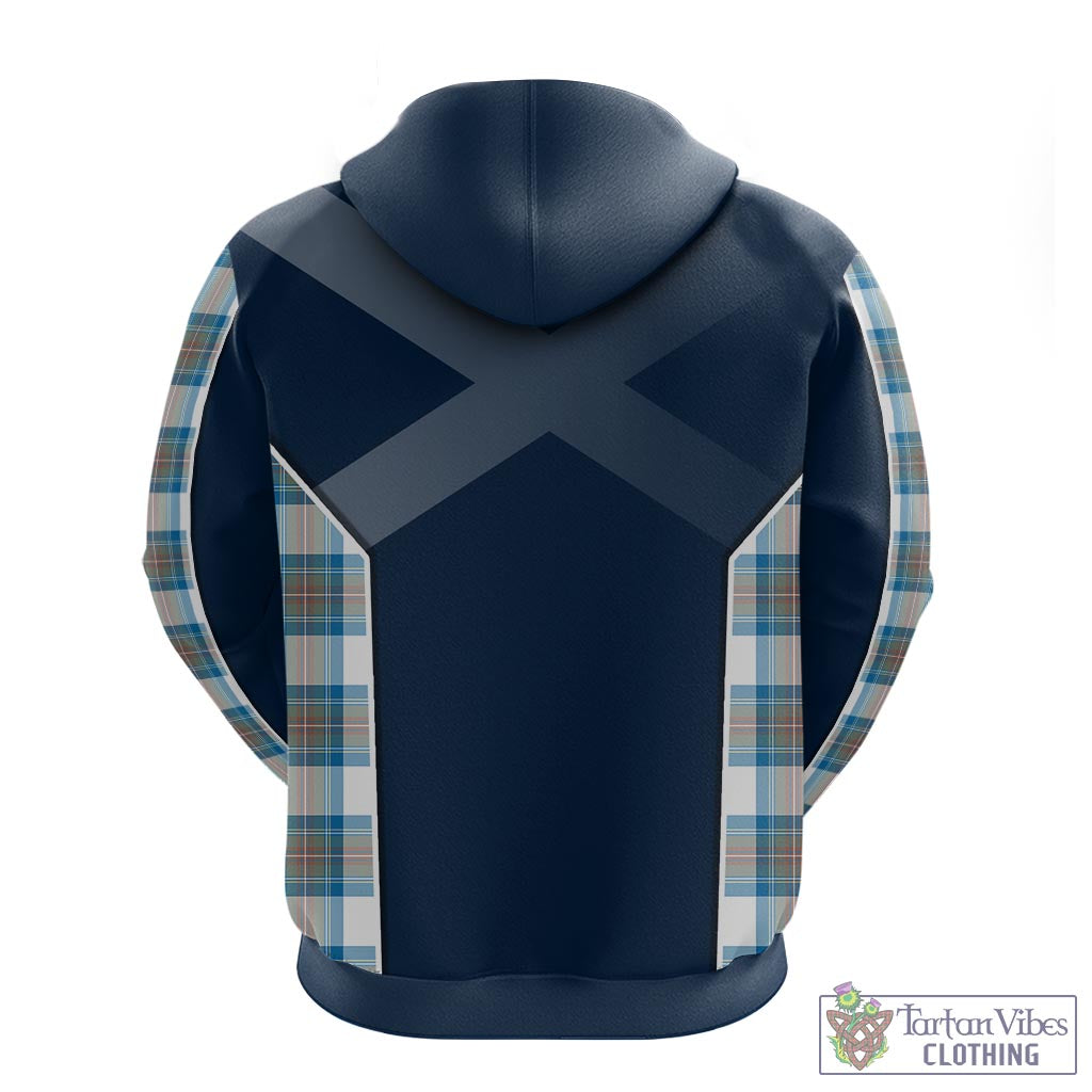 Tartan Vibes Clothing Stewart Muted Blue Tartan Hoodie with Family Crest and Lion Rampant Vibes Sport Style