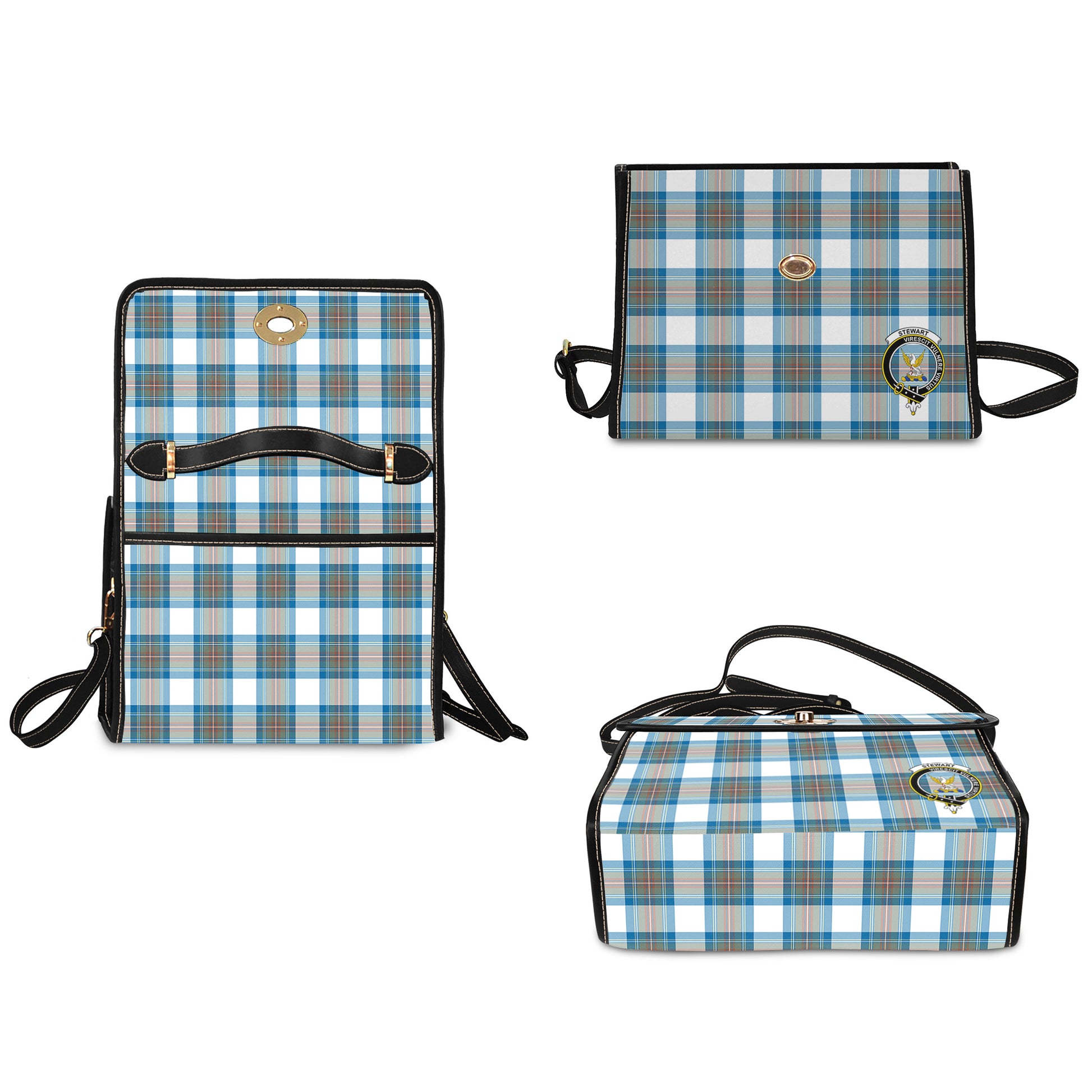 stewart-muted-blue-tartan-leather-strap-waterproof-canvas-bag-with-family-crest