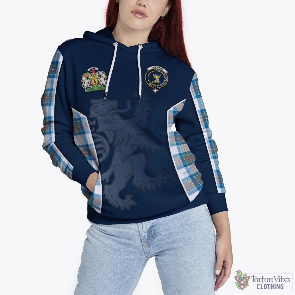 Tartan Vibes Clothing Stewart Muted Blue Tartan Hoodie with Family Crest and Lion Rampant Vibes Sport Style