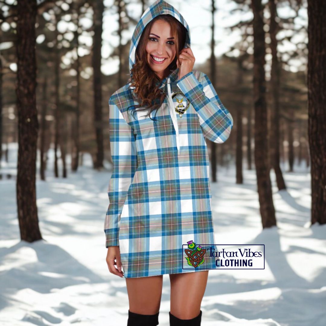 Stewart Muted Blue Tartan Hoodie Dress with Family Crest