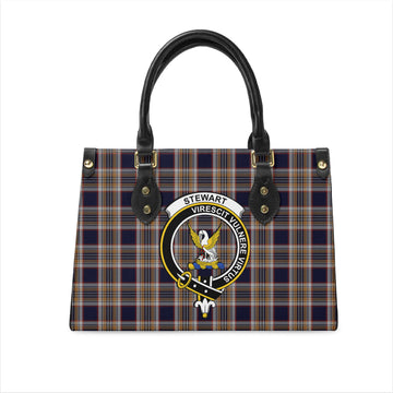 Stewart Navy Tartan Leather Bag with Family Crest