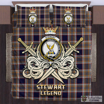 Stewart Navy Tartan Bedding Set with Clan Crest and the Golden Sword of Courageous Legacy