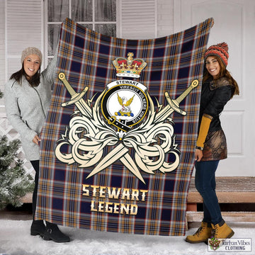 Stewart Navy Tartan Blanket with Clan Crest and the Golden Sword of Courageous Legacy