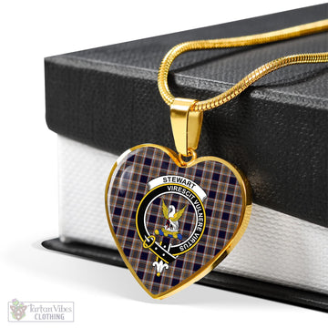 Stewart Navy Tartan Heart Necklace with Family Crest