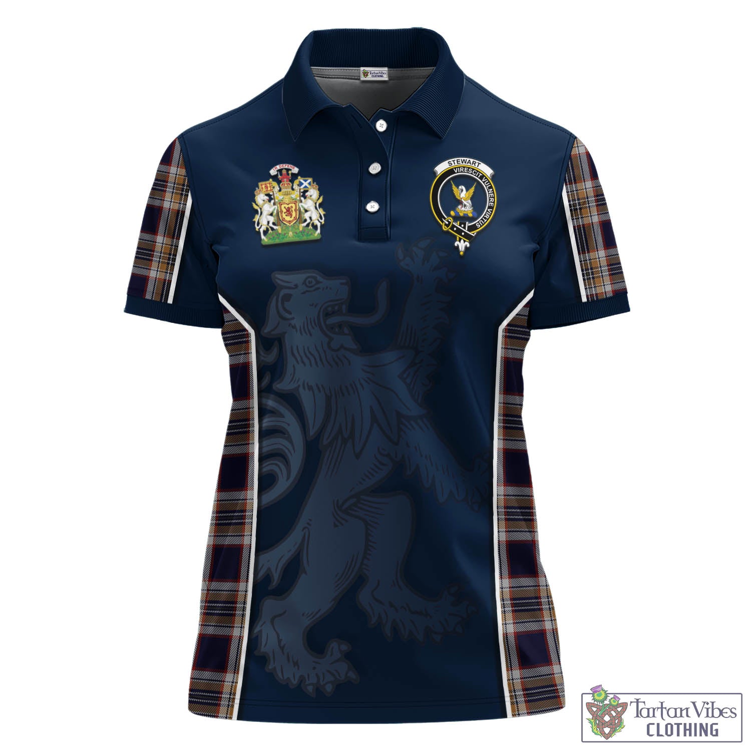 Tartan Vibes Clothing Stewart Navy Tartan Women's Polo Shirt with Family Crest and Lion Rampant Vibes Sport Style