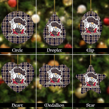 Stewart Navy Tartan Christmas Ornaments with Scottish Gnome Playing Bagpipes