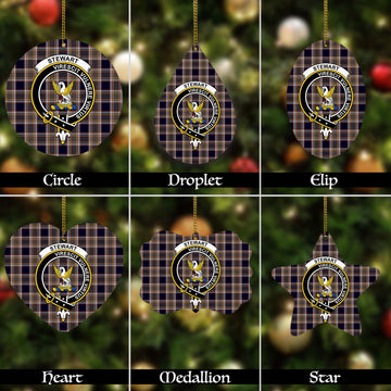 Stewart Navy Tartan Christmas Ornaments with Family Crest