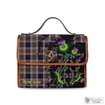 Stewart Navy Tartan Waterproof Canvas Bag with Scotland Map and Thistle Celtic Accents