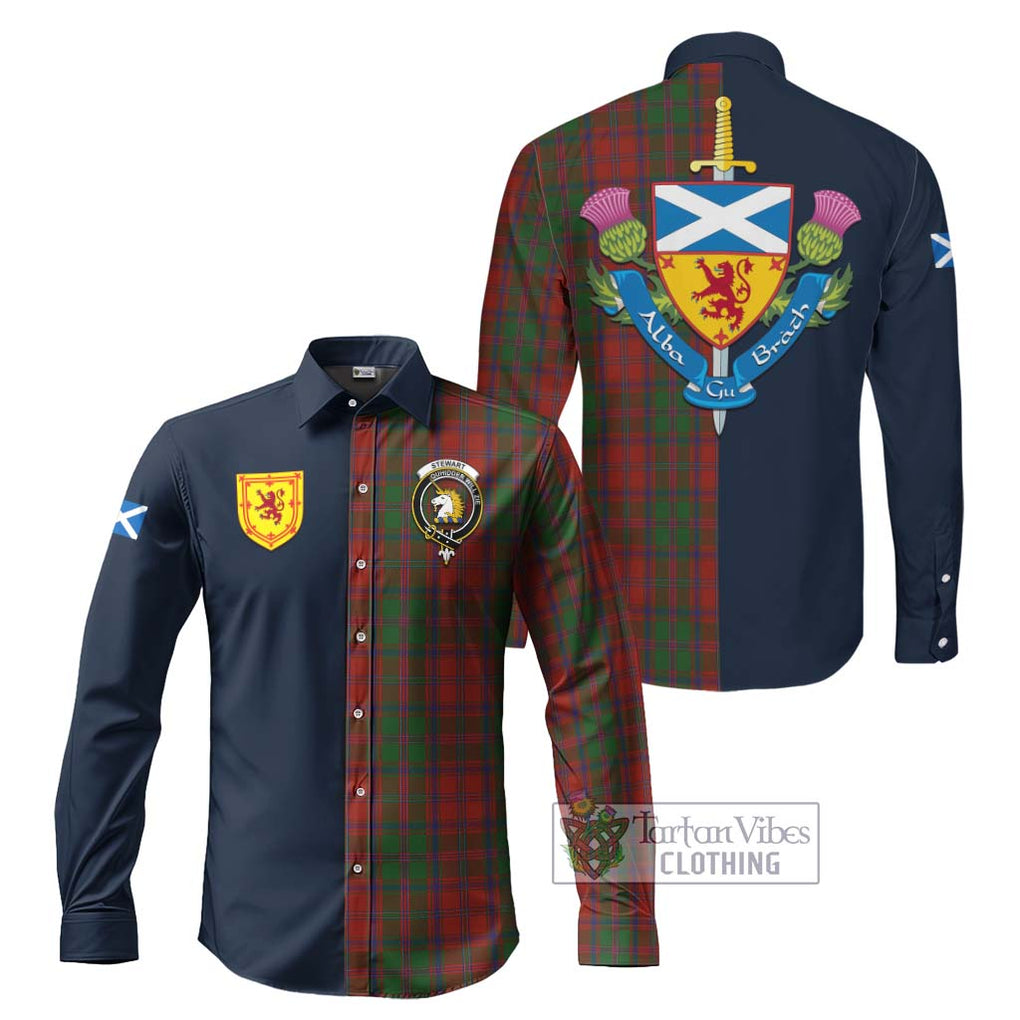Tartan Vibes Clothing Stewart of Appin Tartan Long Sleeve Button Shirt with Scottish Lion Royal Arm Half Style
