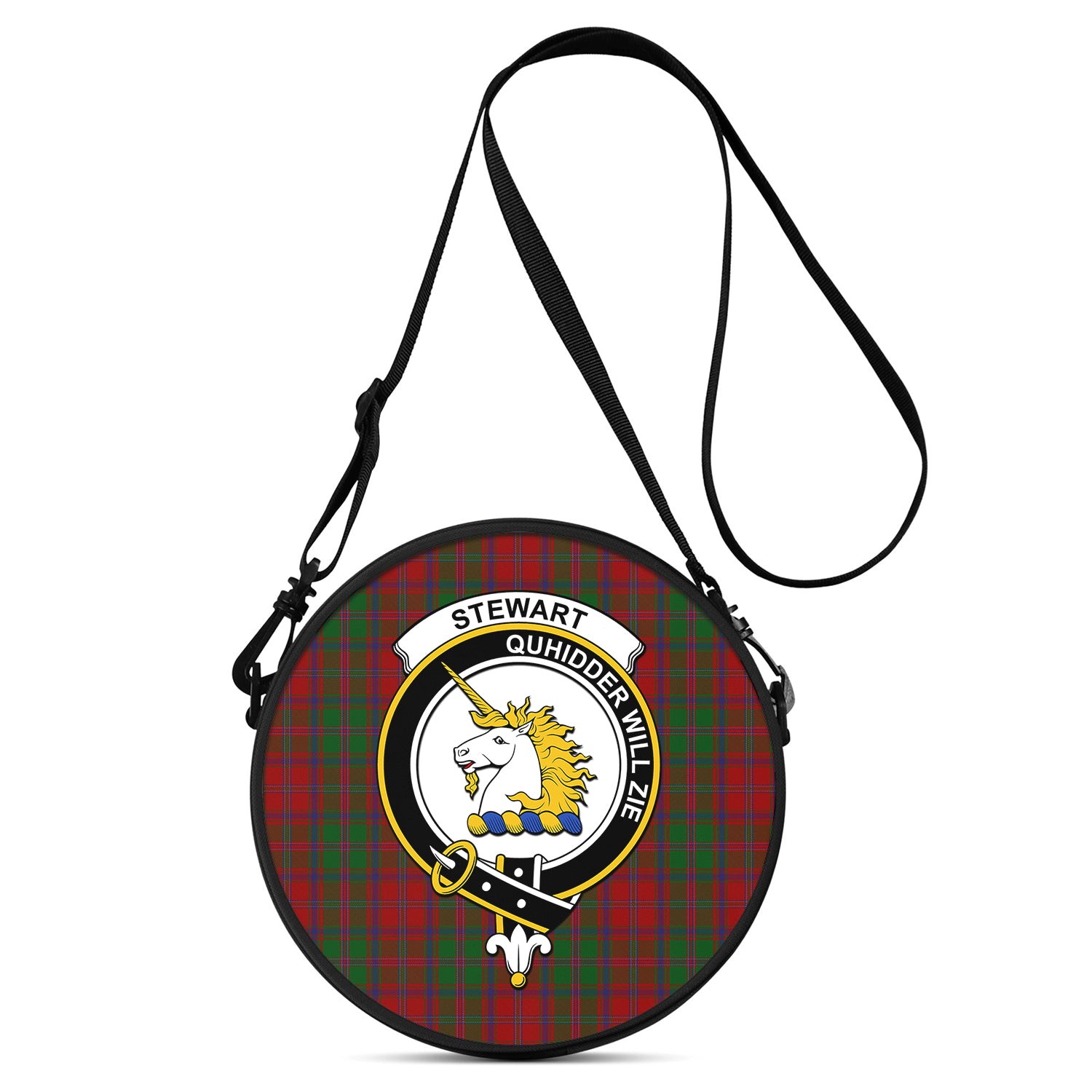 Stewart of Appin Tartan Round Satchel Bags with Family Crest One Size 9*9*2.7 inch - Tartanvibesclothing