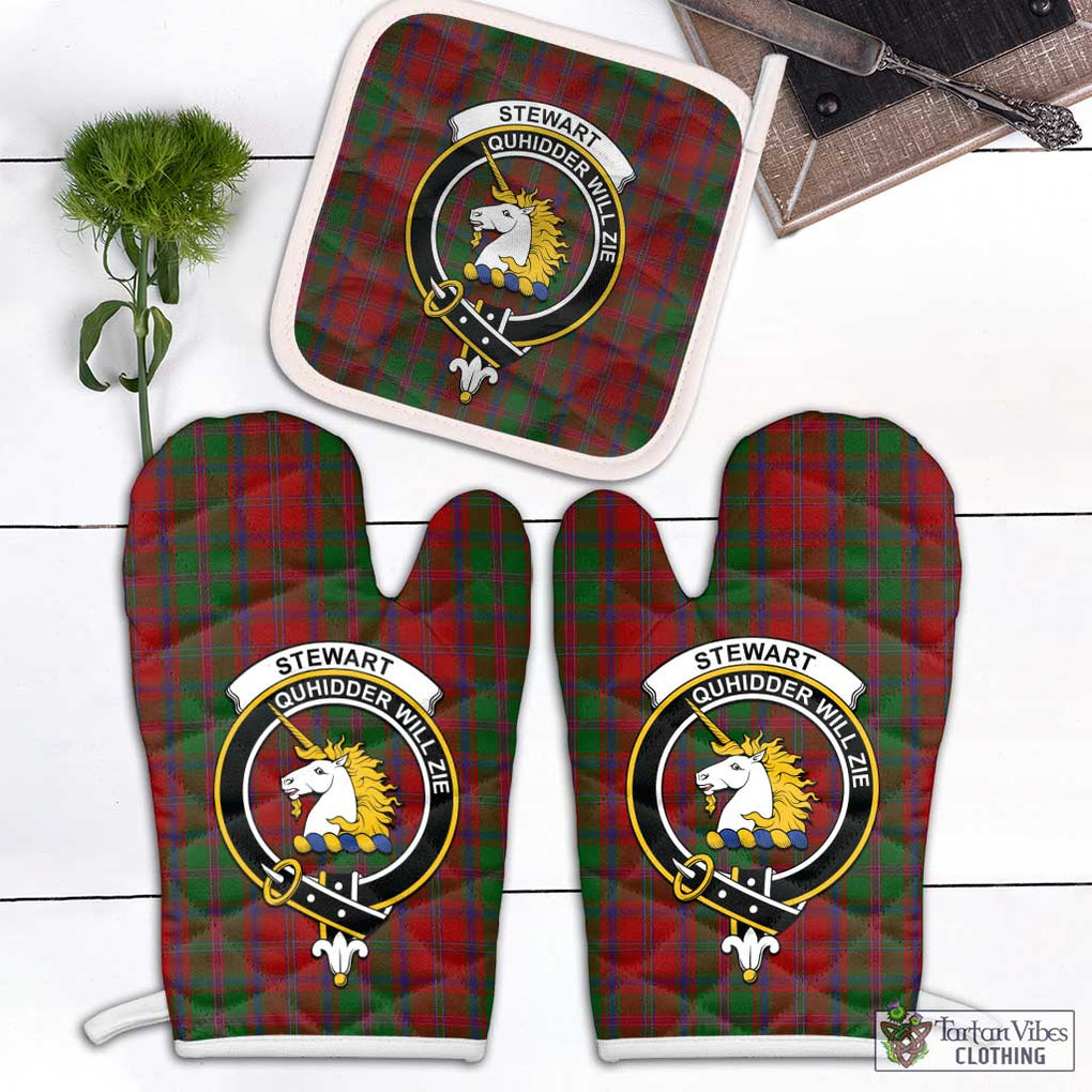 Stewart (Stuart) of Appin Tartan Combo Oven Mitt & Pot-Holder with Family Crest Combo 1 Oven Mitt & 1 Pot-Holder White - Tartan Vibes Clothing