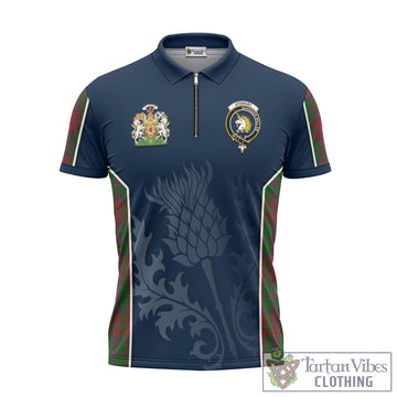 Stewart of Appin Tartan Zipper Polo Shirt with Family Crest and Scottish Thistle Vibes Sport Style