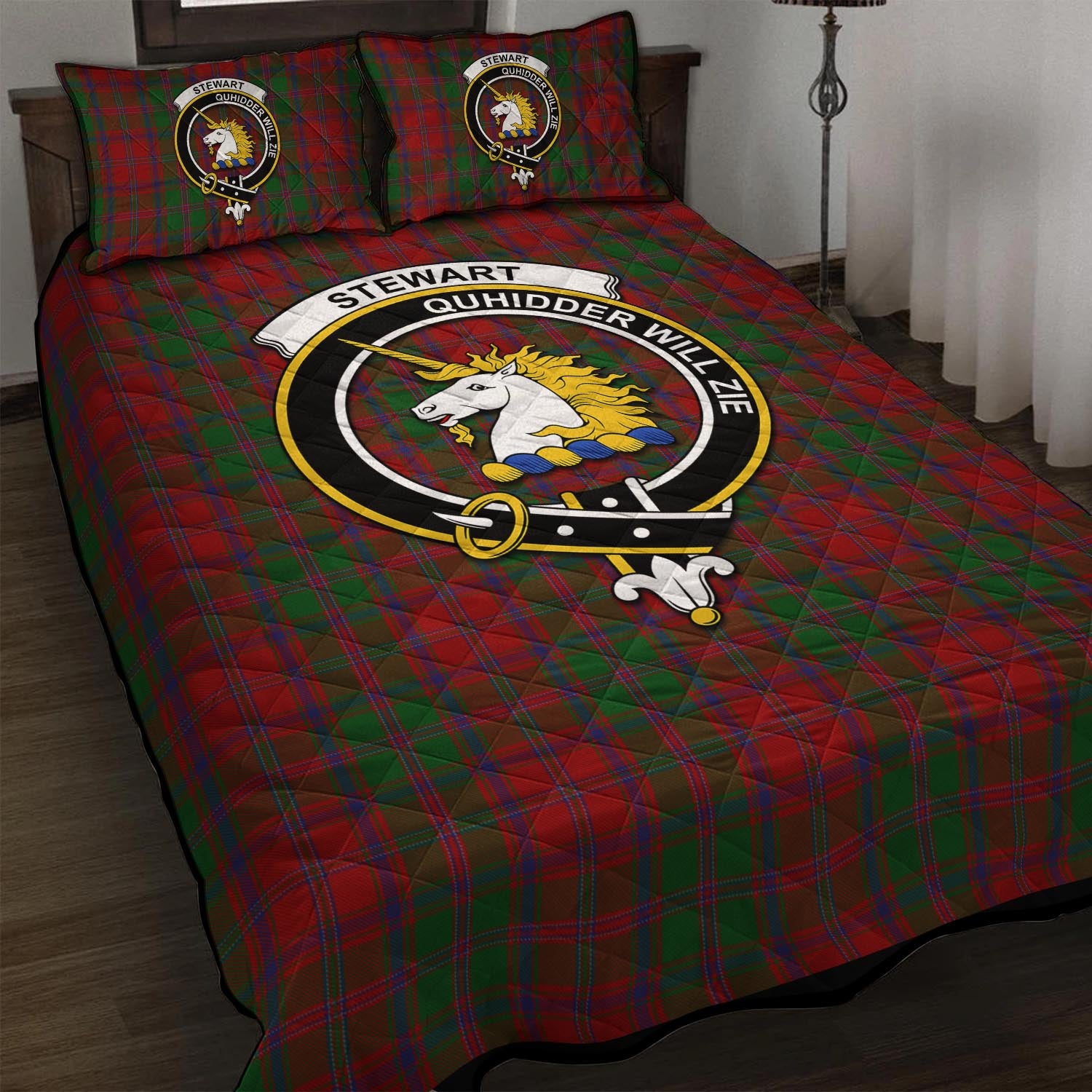 Stewart (Stuart) of Appin Tartan Quilt Bed Set with Family Crest