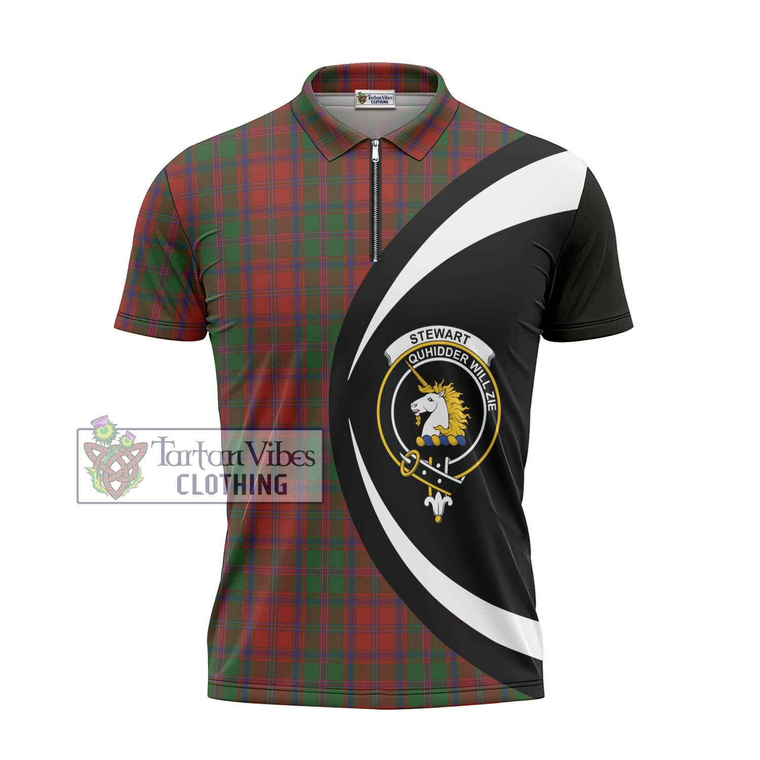 Stewart (Stuart) of Appin Tartan Zipper Polo Shirt with Family Crest Circle Style - Tartan Vibes Clothing