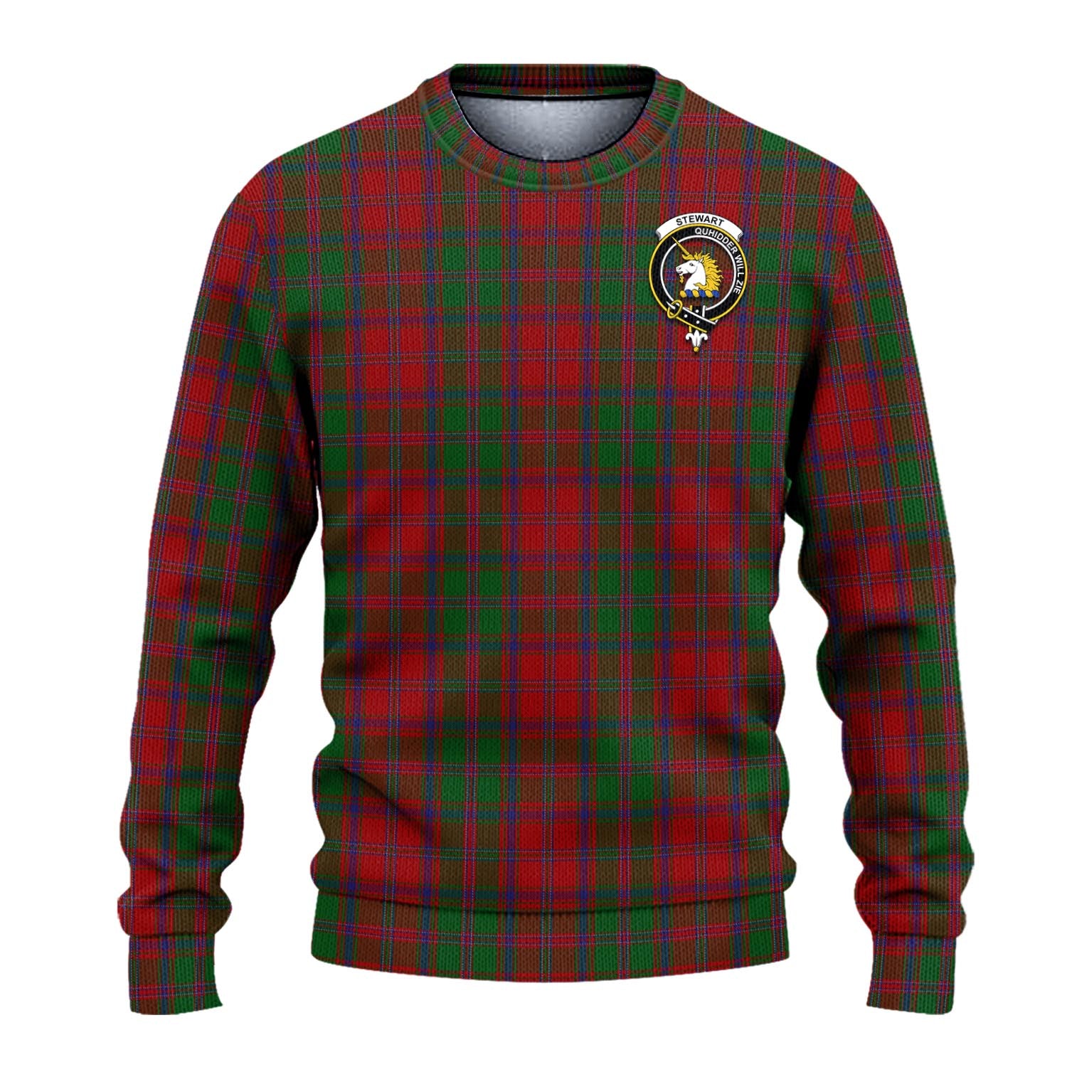 Stewart of Appin Tartan Knitted Sweater with Family Crest - Tartanvibesclothing