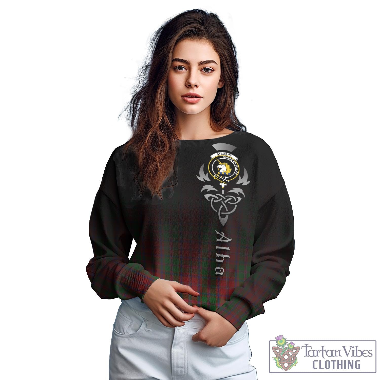 Tartan Vibes Clothing Stewart of Appin Tartan Sweatshirt Featuring Alba Gu Brath Family Crest Celtic Inspired