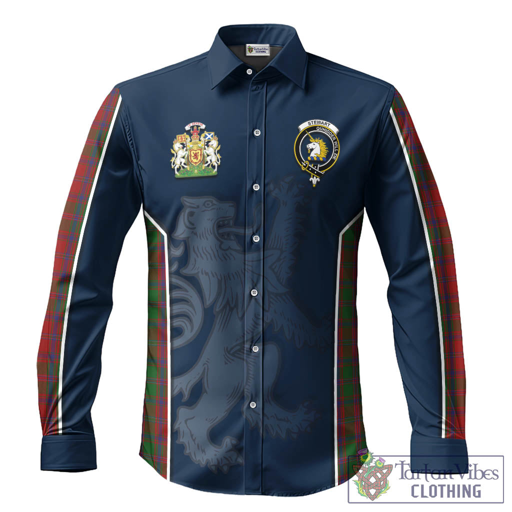 Stewart of Appin Tartan Long Sleeve Button Up Shirt with Family Crest and Lion Rampant Vibes Sport Style