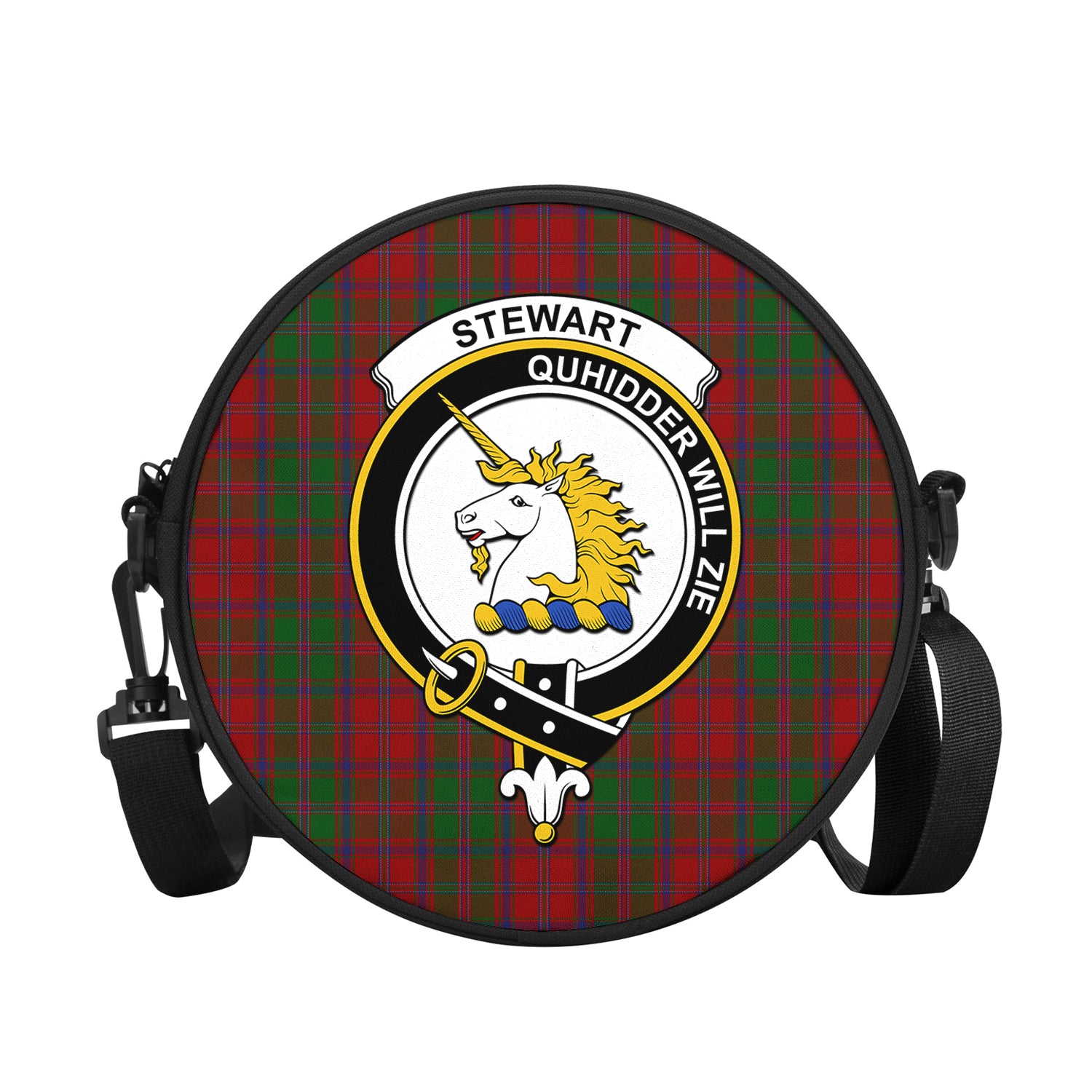 Stewart of Appin Tartan Round Satchel Bags with Family Crest - Tartanvibesclothing