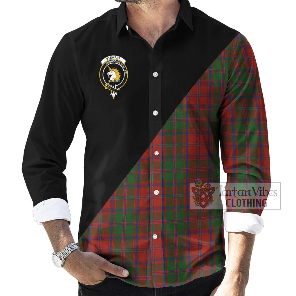 Stewart (Stuart) of Appin Tartan Long Sleeve Button Shirt with Family Crest and Military Logo Style - Tartanvibesclothing Shop