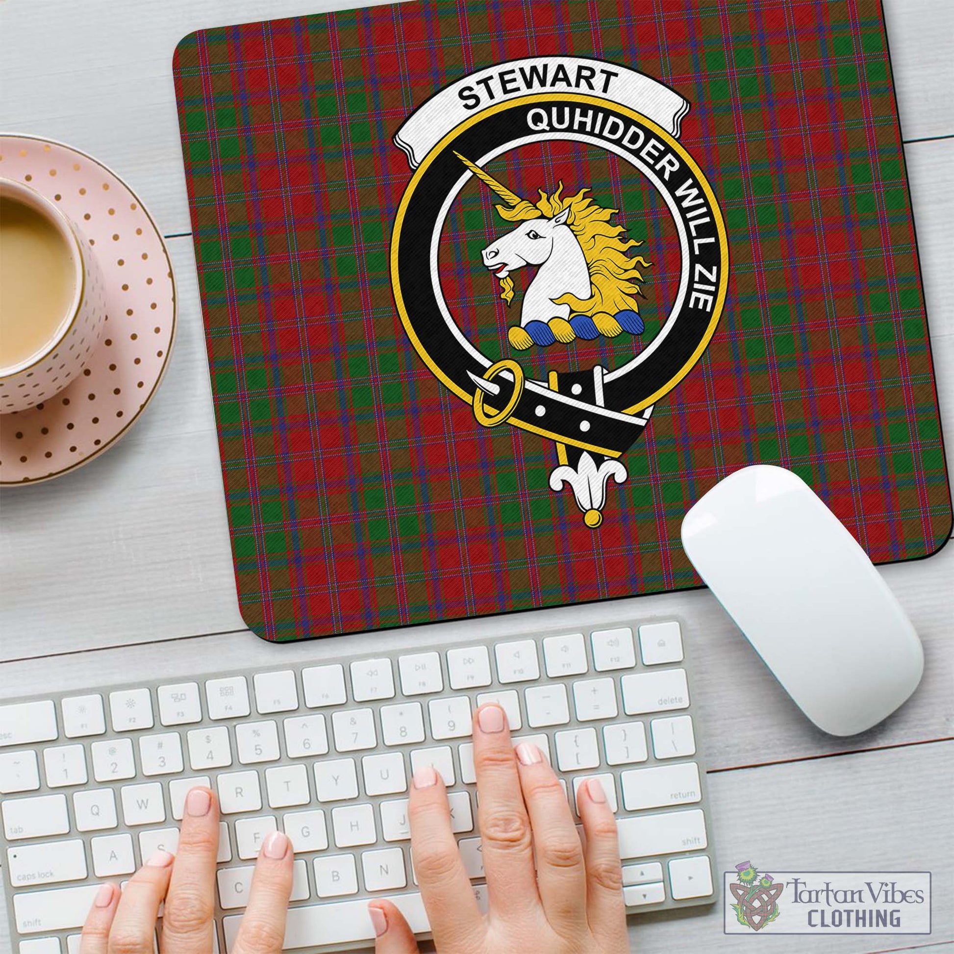 Tartan Vibes Clothing Stewart of Appin Tartan Mouse Pad with Family Crest