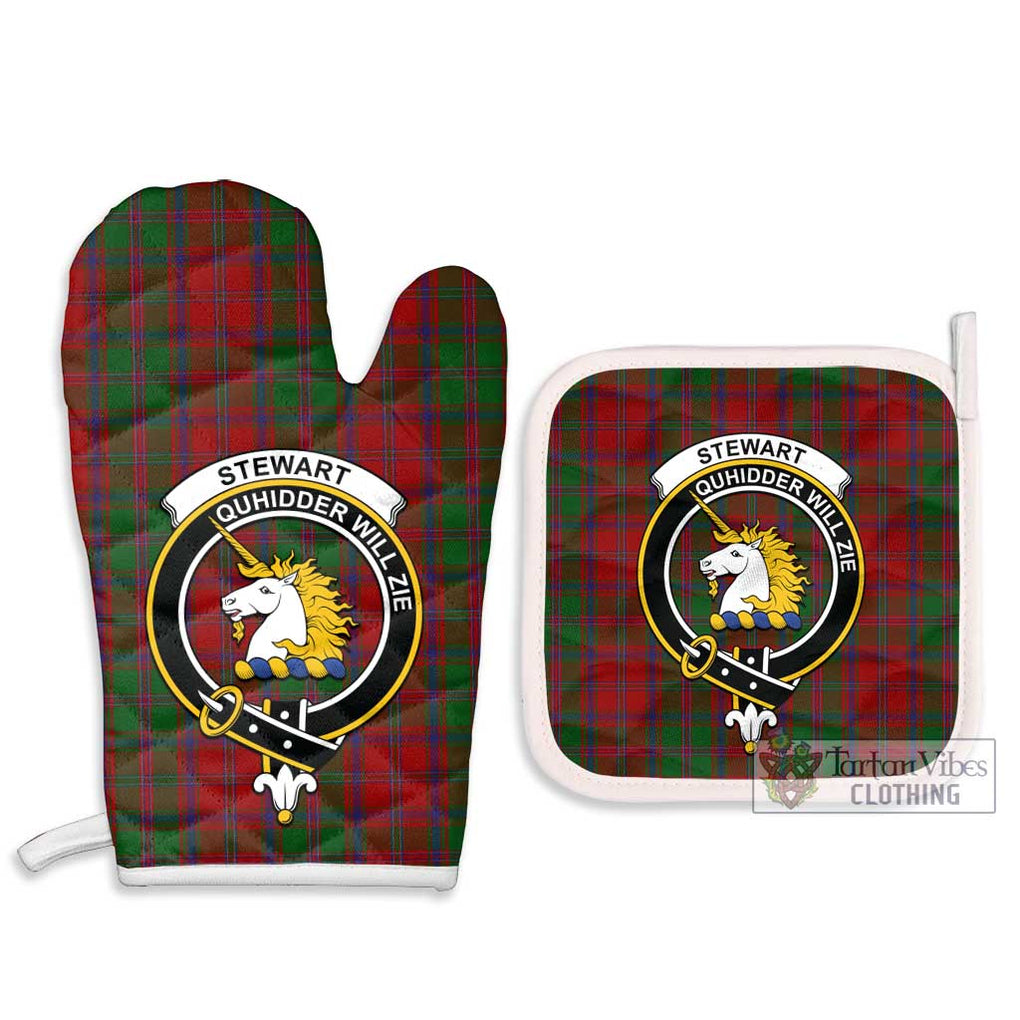 Stewart (Stuart) of Appin Tartan Combo Oven Mitt & Pot-Holder with Family Crest Combo 1 Oven Mitt & 2 Pot-Holder White - Tartan Vibes Clothing