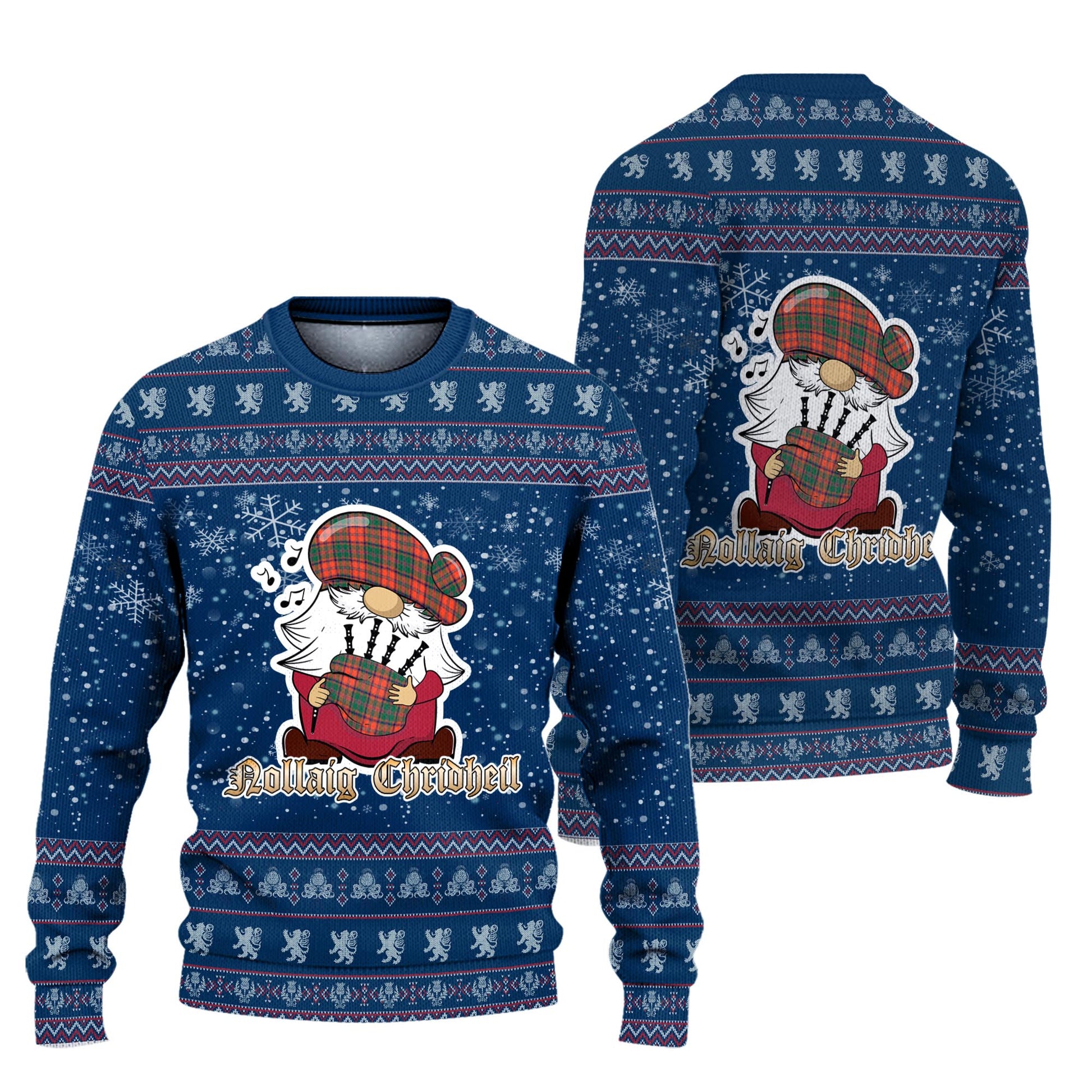 Stewart of Appin Ancient Clan Christmas Family Knitted Sweater with Funny Gnome Playing Bagpipes Unisex Blue - Tartanvibesclothing