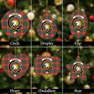 Stewart of Appin Ancient Tartan Christmas Ornaments with Family Crest