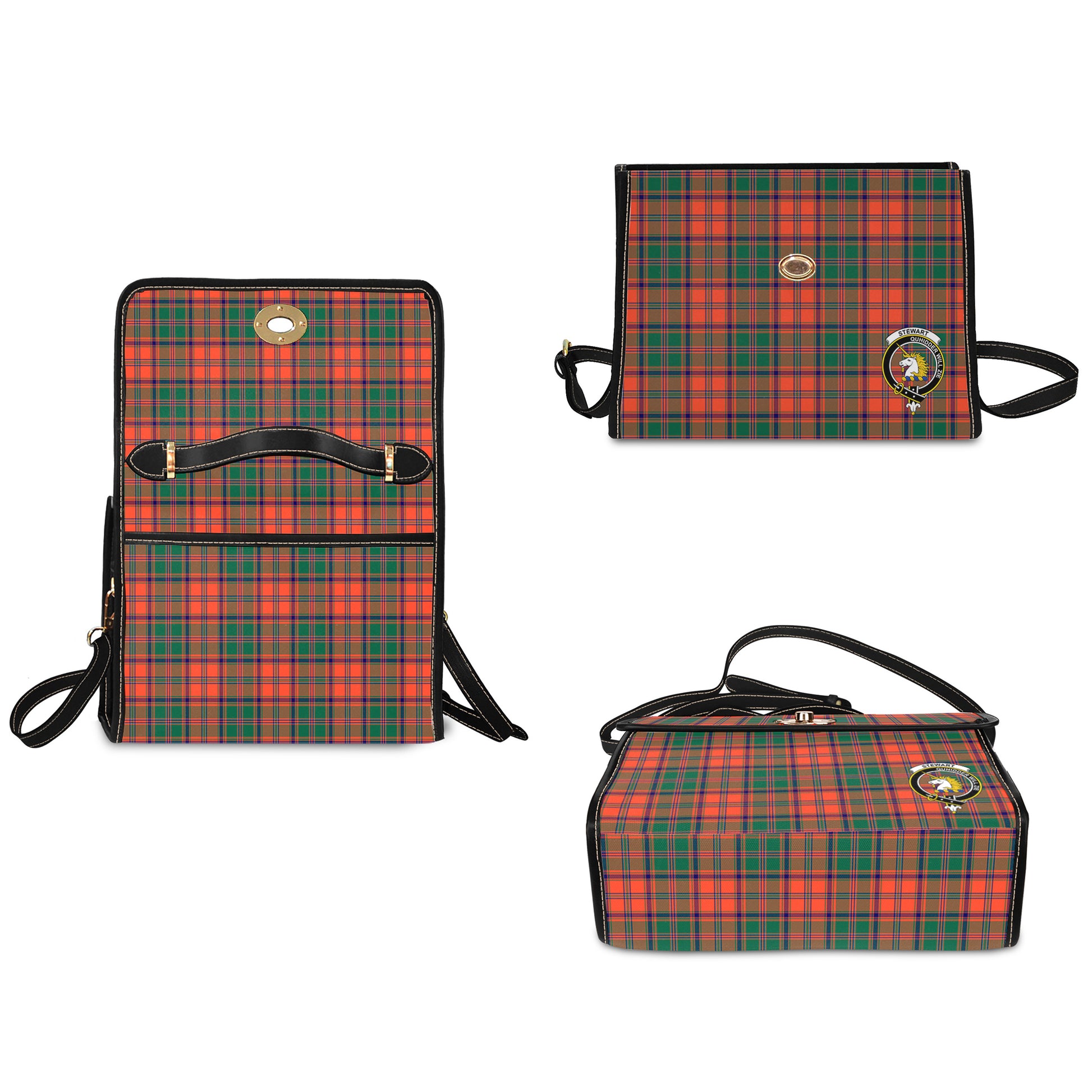 Stewart of Appin Ancient Tartan Leather Strap Waterproof Canvas Bag with Family Crest - Tartanvibesclothing