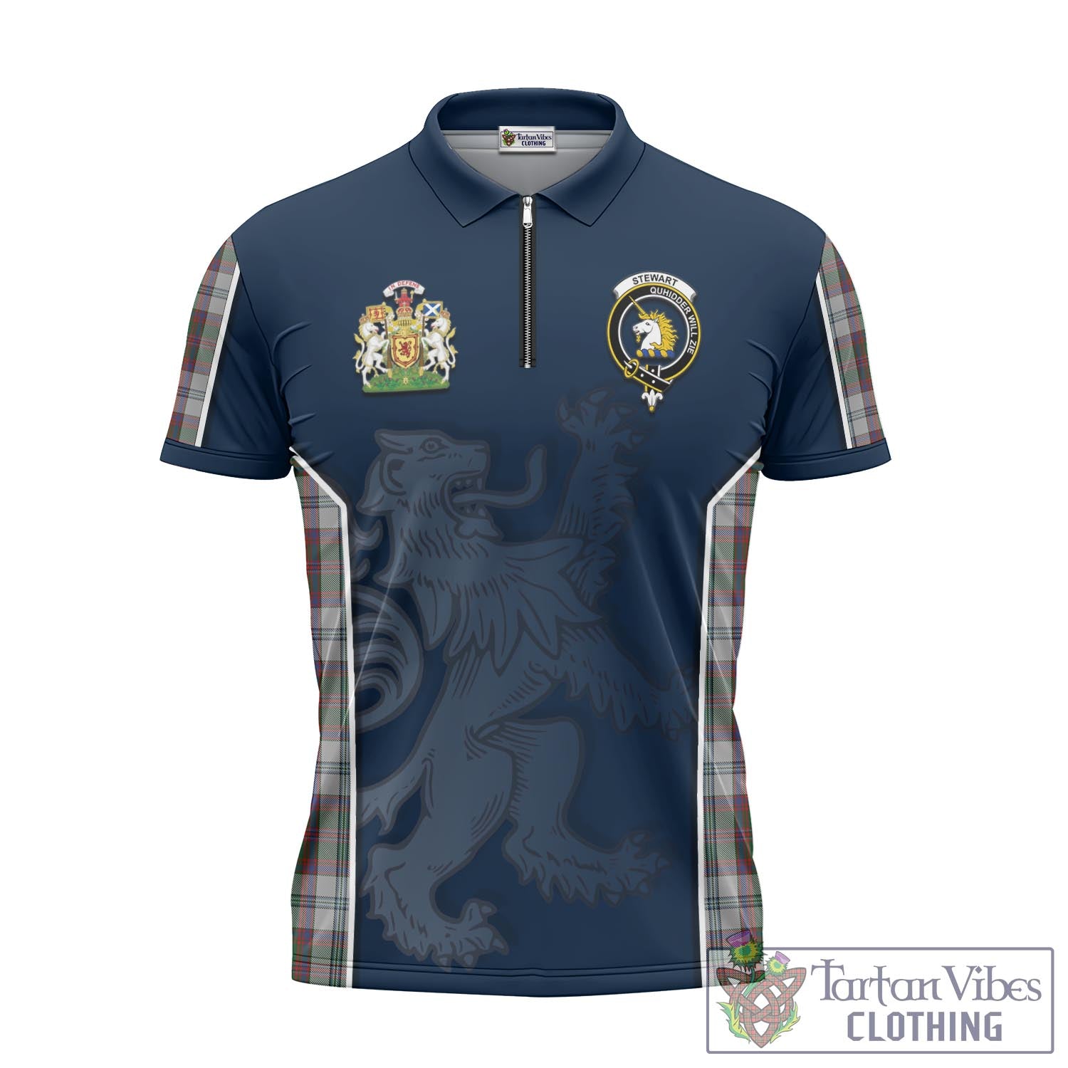 Tartan Vibes Clothing Stewart of Appin Dress Tartan Zipper Polo Shirt with Family Crest and Lion Rampant Vibes Sport Style