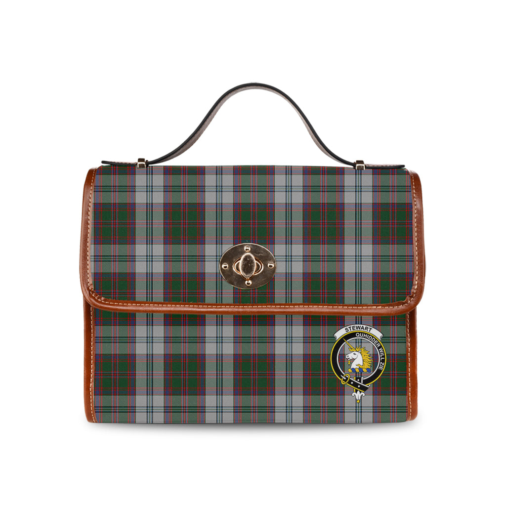 Stewart of Appin Dress Tartan Leather Strap Waterproof Canvas Bag with Family Crest - Tartanvibesclothing