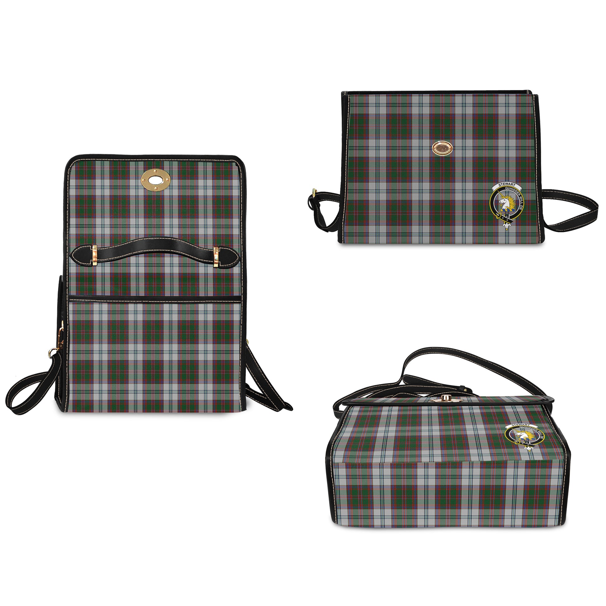 Stewart of Appin Dress Tartan Leather Strap Waterproof Canvas Bag with Family Crest - Tartanvibesclothing