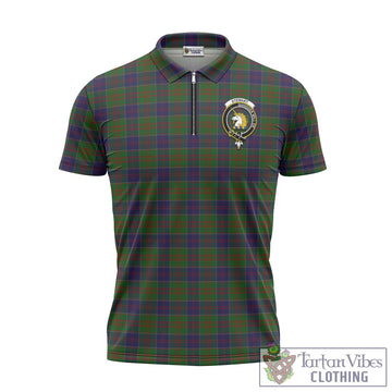 Stewart of Appin Hunting Tartan Zipper Polo Shirt with Family Crest