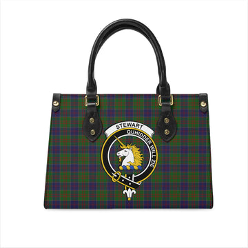 Stewart of Appin Hunting Tartan Leather Bag with Family Crest