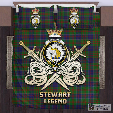 Stewart of Appin Hunting Tartan Bedding Set with Clan Crest and the Golden Sword of Courageous Legacy