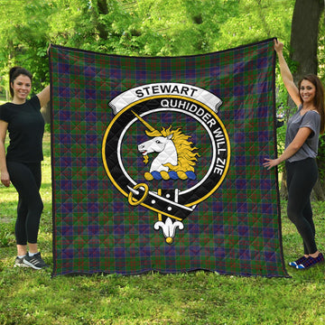 Stewart of Appin Hunting Tartan Quilt with Family Crest