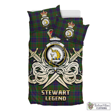 Stewart of Appin Hunting Tartan Bedding Set with Clan Crest and the Golden Sword of Courageous Legacy