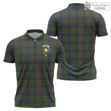 Stewart of Appin Hunting Tartan Zipper Polo Shirt with Family Crest