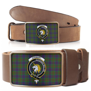 Stewart of Appin Hunting Tartan Belt Buckles with Family Crest