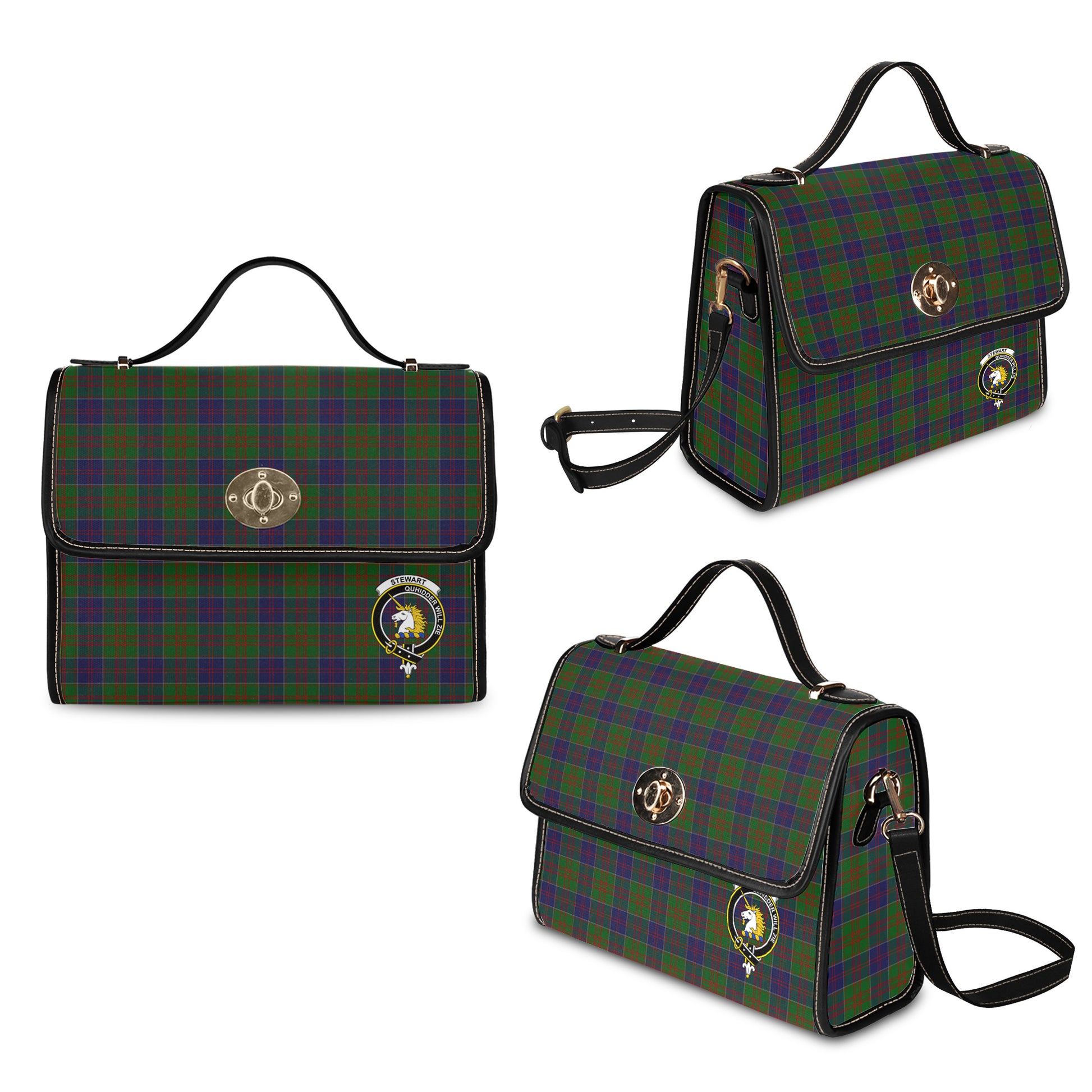 Stewart of Appin Hunting Tartan Leather Strap Waterproof Canvas Bag with Family Crest - Tartanvibesclothing