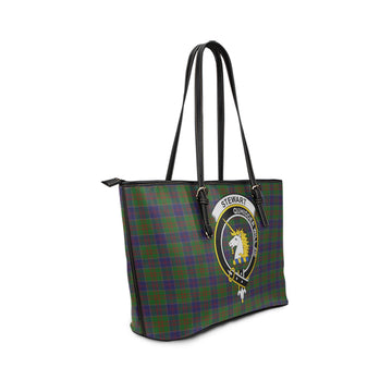 Stewart of Appin Hunting Tartan Leather Tote Bag with Family Crest