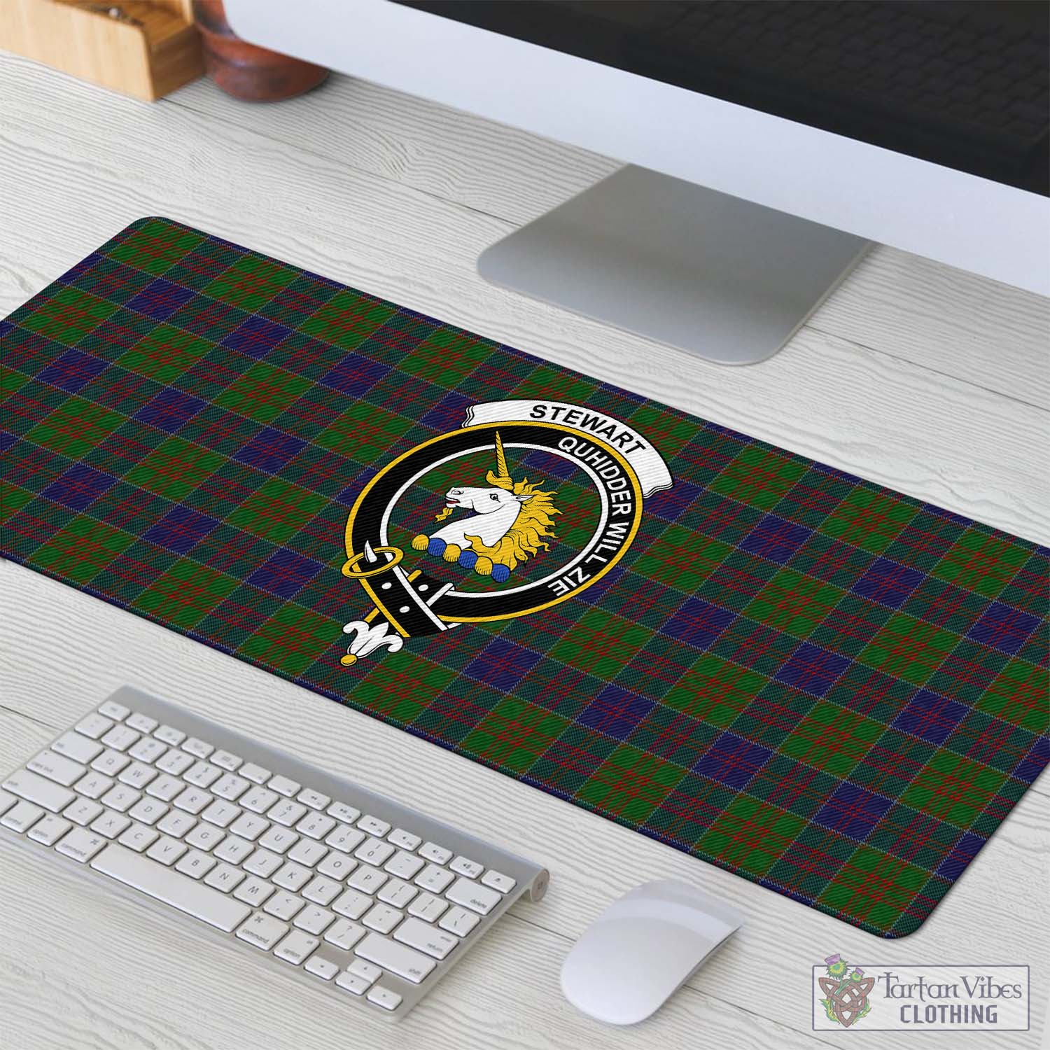 Tartan Vibes Clothing Stewart of Appin Hunting Tartan Mouse Pad with Family Crest