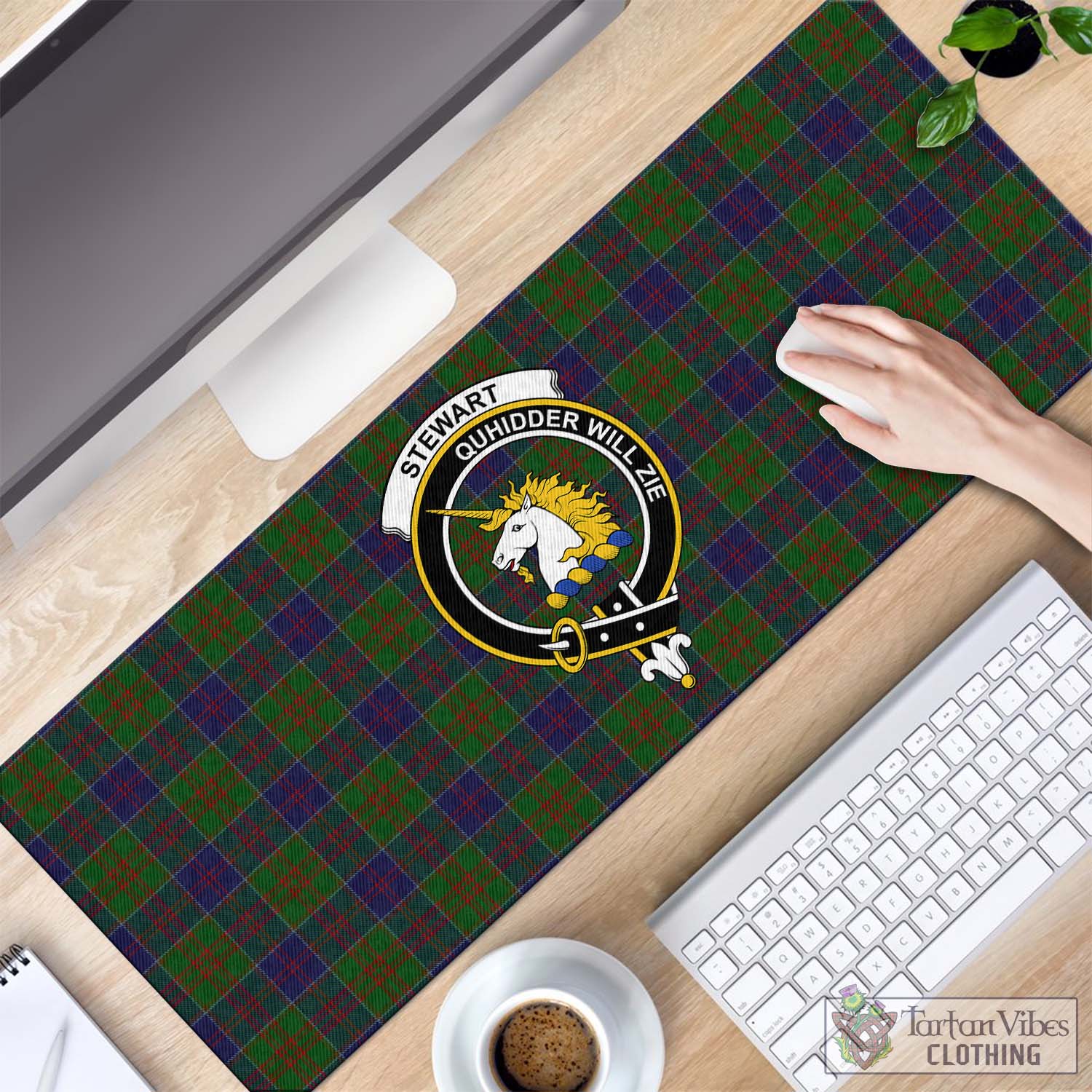 Tartan Vibes Clothing Stewart of Appin Hunting Tartan Mouse Pad with Family Crest