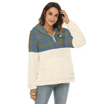 Stewart of Appin Hunting Ancient Tartan Women's Borg Fleece Hoodie With Half Zip with Family Crest