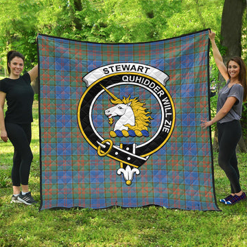 Stewart of Appin Hunting Ancient Tartan Quilt with Family Crest