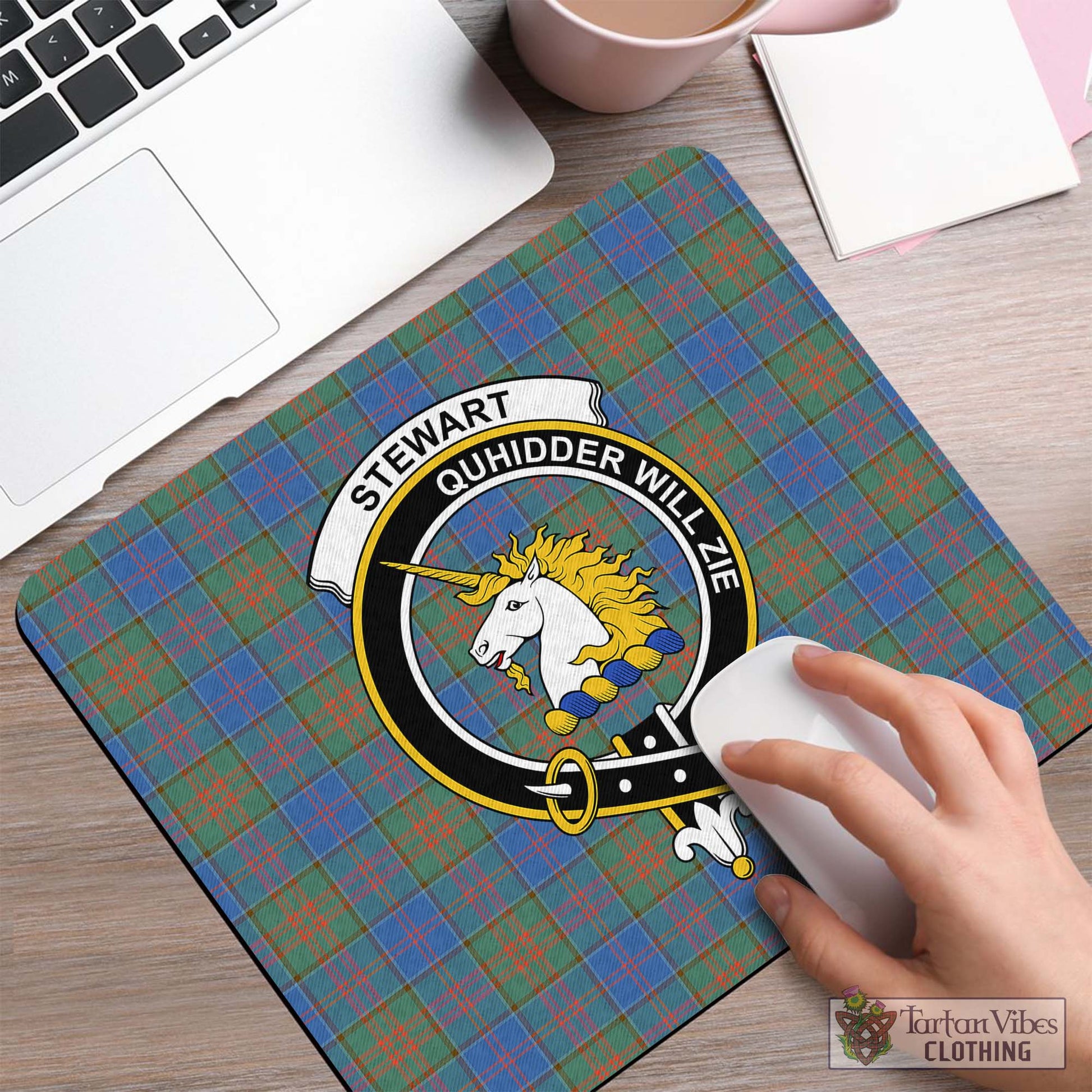 Tartan Vibes Clothing Stewart of Appin Hunting Ancient Tartan Mouse Pad with Family Crest