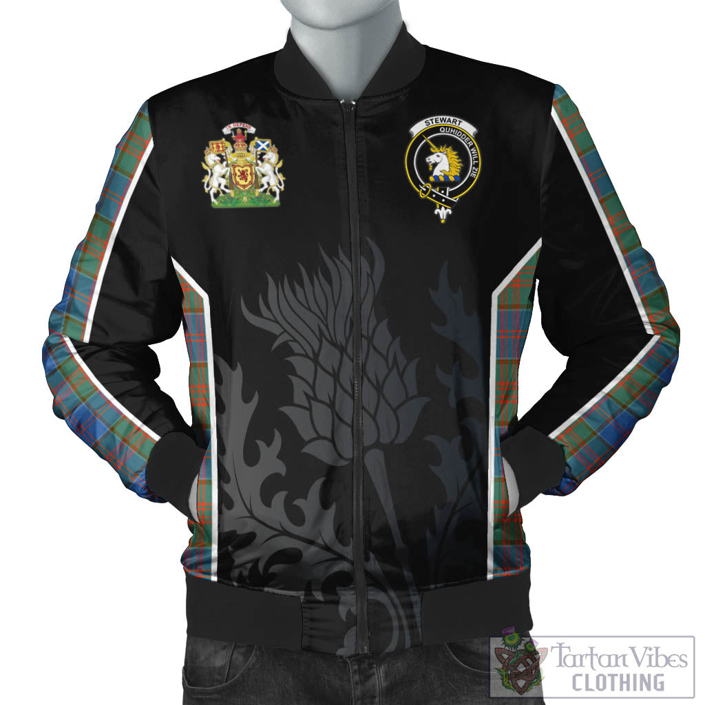 Tartan Vibes Clothing Stewart of Appin Hunting Ancient Tartan Bomber Jacket with Family Crest and Scottish Thistle Vibes Sport Style