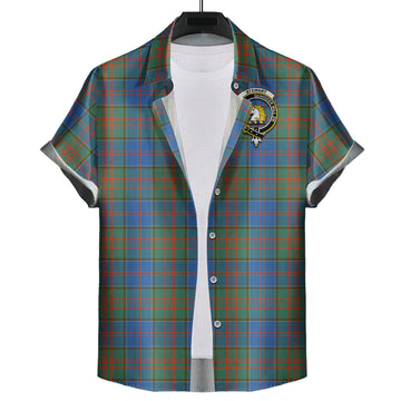 Stewart of Appin Hunting Ancient Tartan Short Sleeve Button Down Shirt with Family Crest