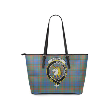 Stewart of Appin Hunting Ancient Tartan Leather Tote Bag with Family Crest