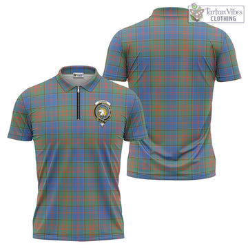 Stewart of Appin Hunting Ancient Tartan Zipper Polo Shirt with Family Crest
